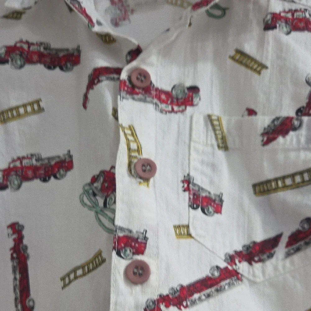 Kids Fire Truck Button-Down Shirt - White